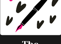 A fountain pen surrounded by hearts